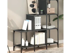 Rylanor Estantería de madera de ingeniería y metal negro 92x30x102 cm