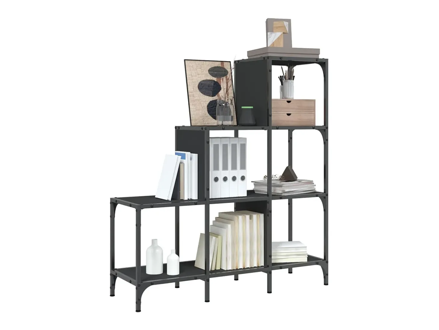 Rylanor Estantería de madera de ingeniería y metal negro 92x30x102 cm