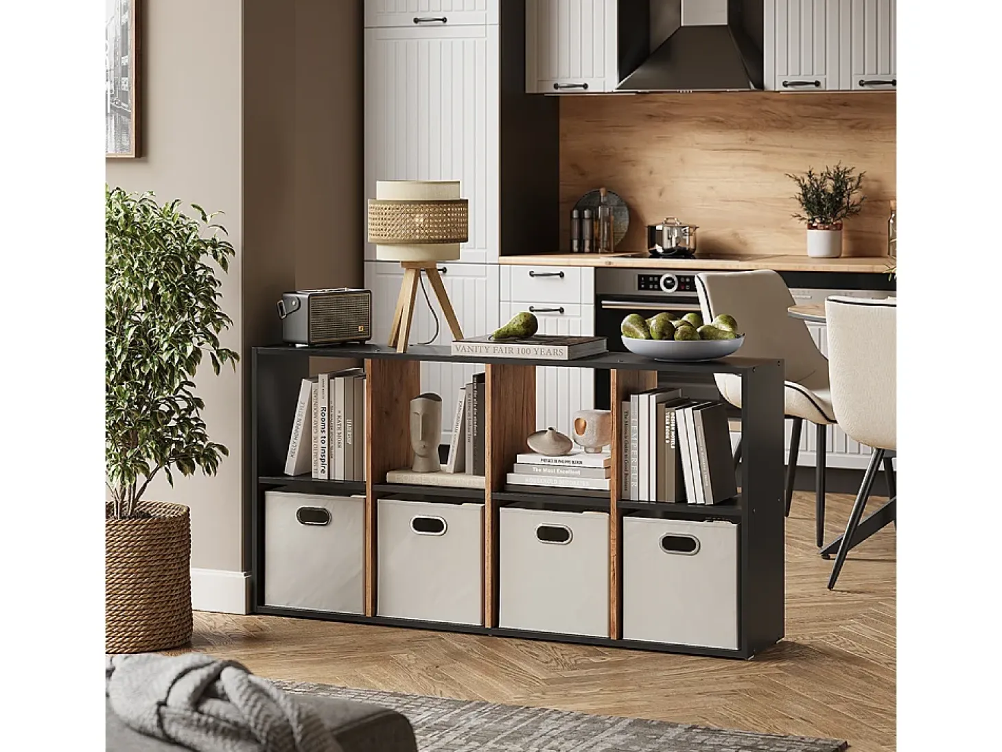 Separador de ambientes antracita/roble dorado 143x29x72 scutum