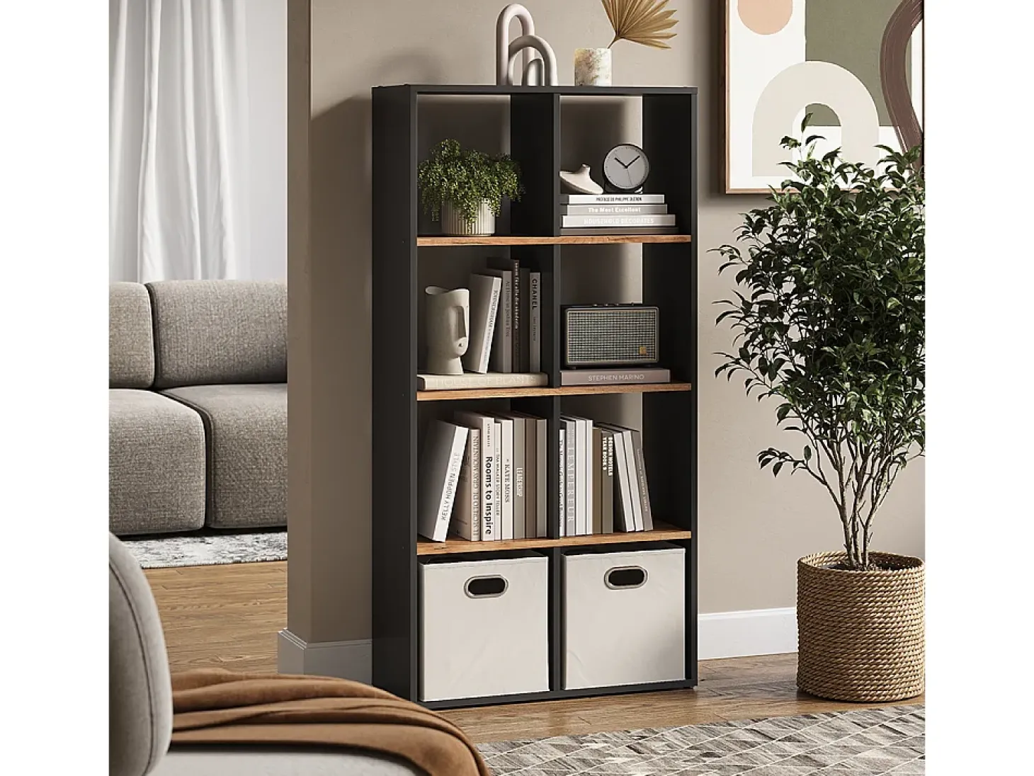 Separador de ambientes antracita/roble dorado 143x29x72 scutum