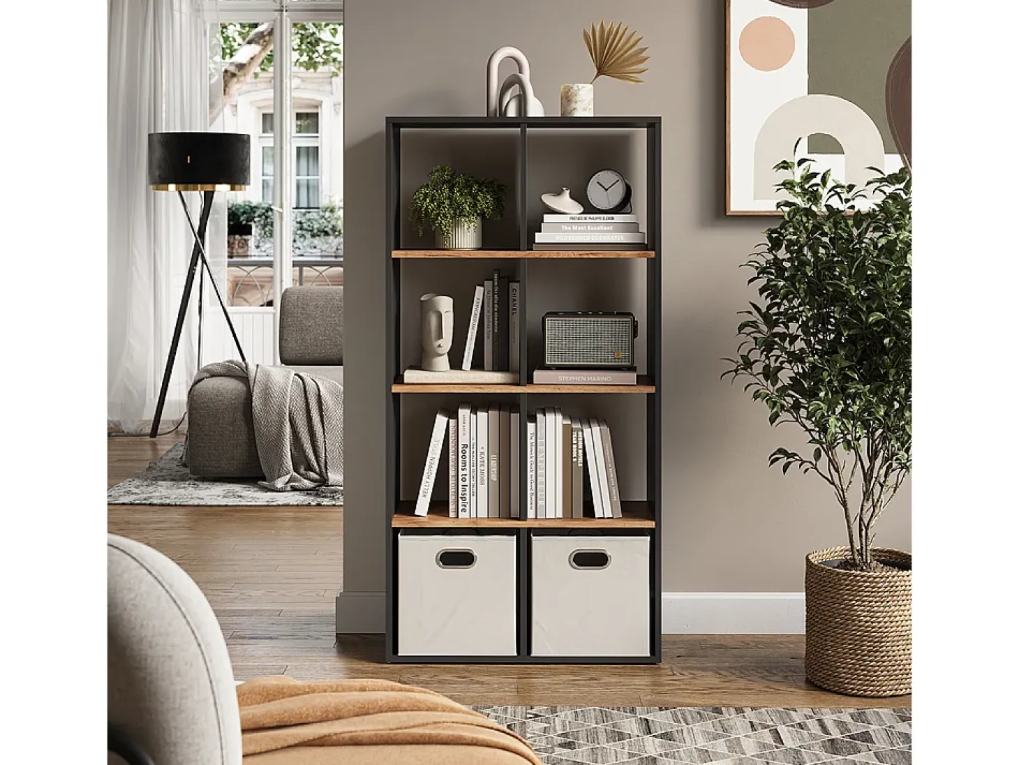Separador de ambientes antracita/roble dorado 143x29x72 scutum