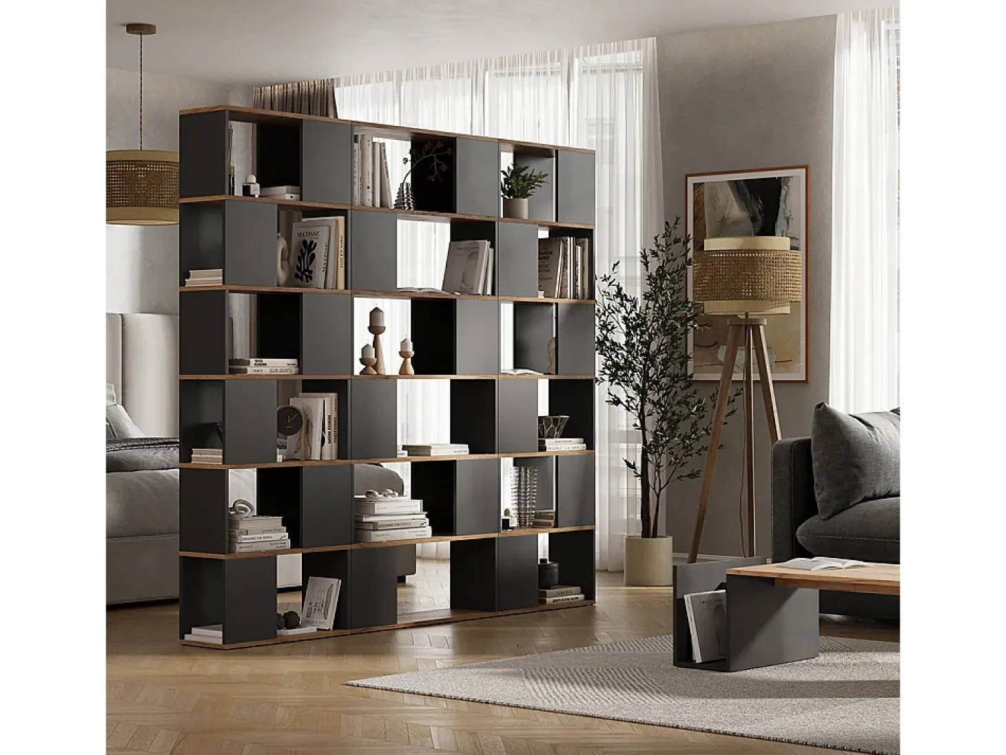Separador de ambientes antracita/roble dorado 60x24x186 eneos
