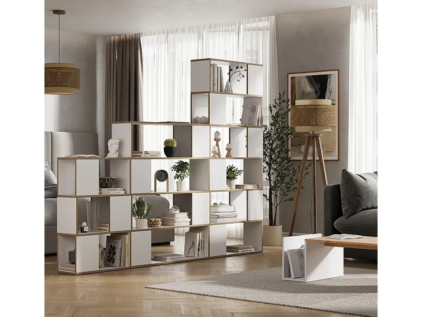 Separador de ambientes blanco/roble 60x24x94 eneos