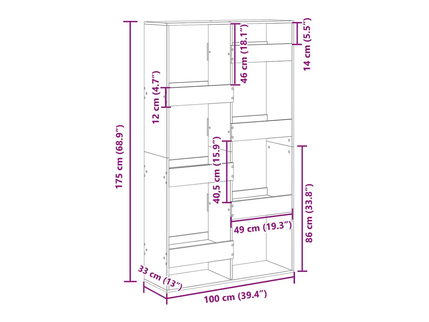 Separador de ambientes madera ingeniería negro 100x33x175 cm