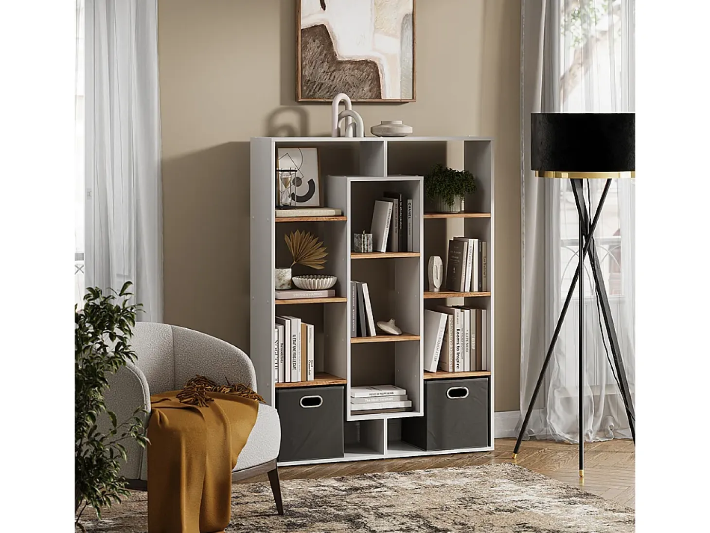 Separador de ambientes roble blanco/dorado 107.2x29x143