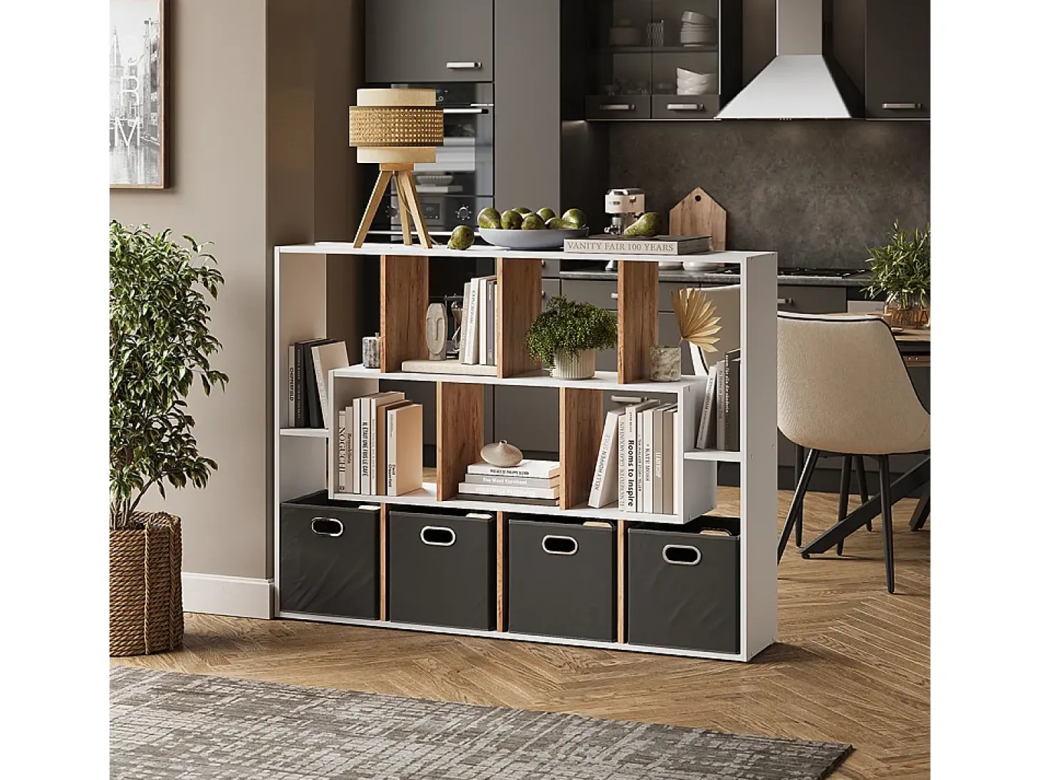 Separador de ambientes roble blanco/dorado 107.2x29x143