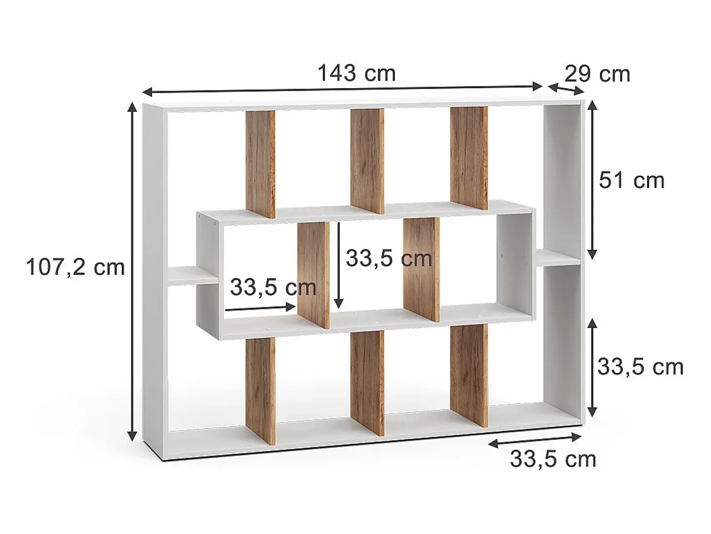 Separador de ambientes roble blanco/dorado 107.2x29x143