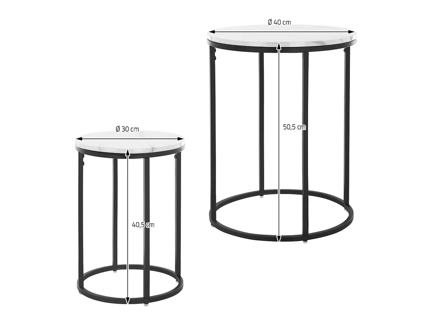 Set 2 mesas auxiliares de centro diseño mármol Estructura de metal Ø30 / Ø40 cm