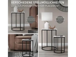 Set 2 mesas auxiliares de centro diseño mármol Estructura de metal Ø30 / Ø40 cm