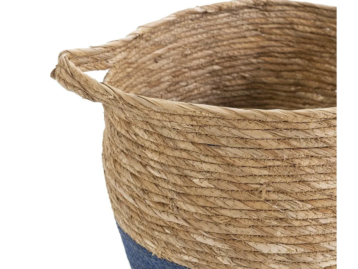 Set de 3 cestas Anxo de fibra natural con asas, azul/natural