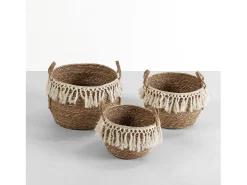 Set de 3 cestas Jula de fibra natural con asas, blanco/natural