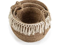 Set de 3 cestas Jula de fibra natural con asas, blanco/natural
