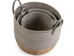 Set de 3 cestas Neves de fibra natural y papel, gris/natural