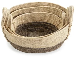 Set de 3 cestas Xiana de fibra natural con asas, blanco/marrón