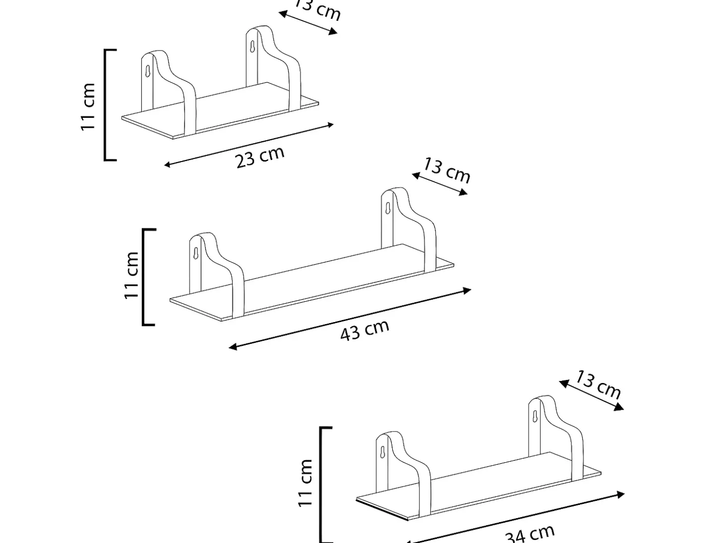 Set de 3 estantes de pared Bemol metal negro