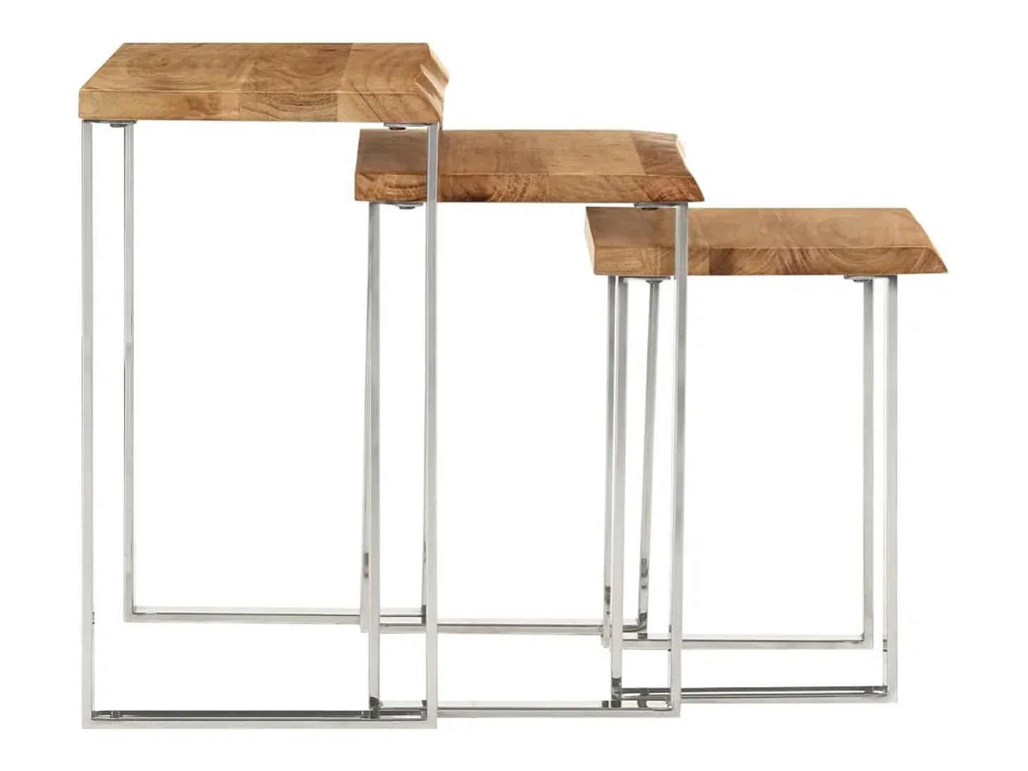 Set de 3 mesas apilables con borde natural madera maciza acacia