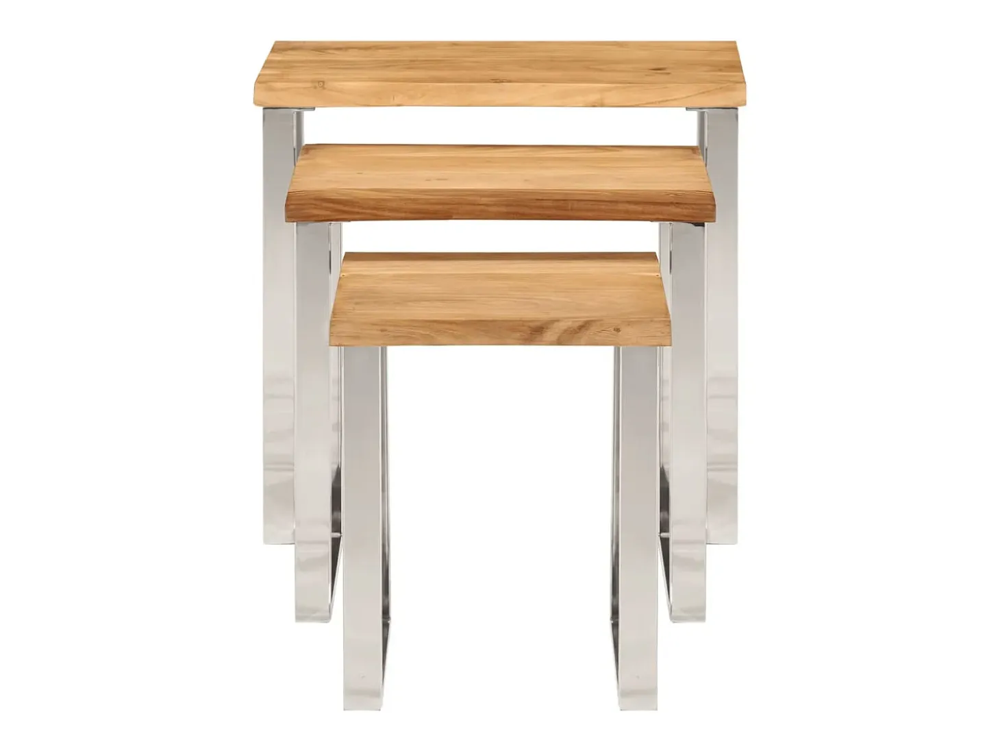 Set de 3 mesas apilables con borde natural madera maciza acacia