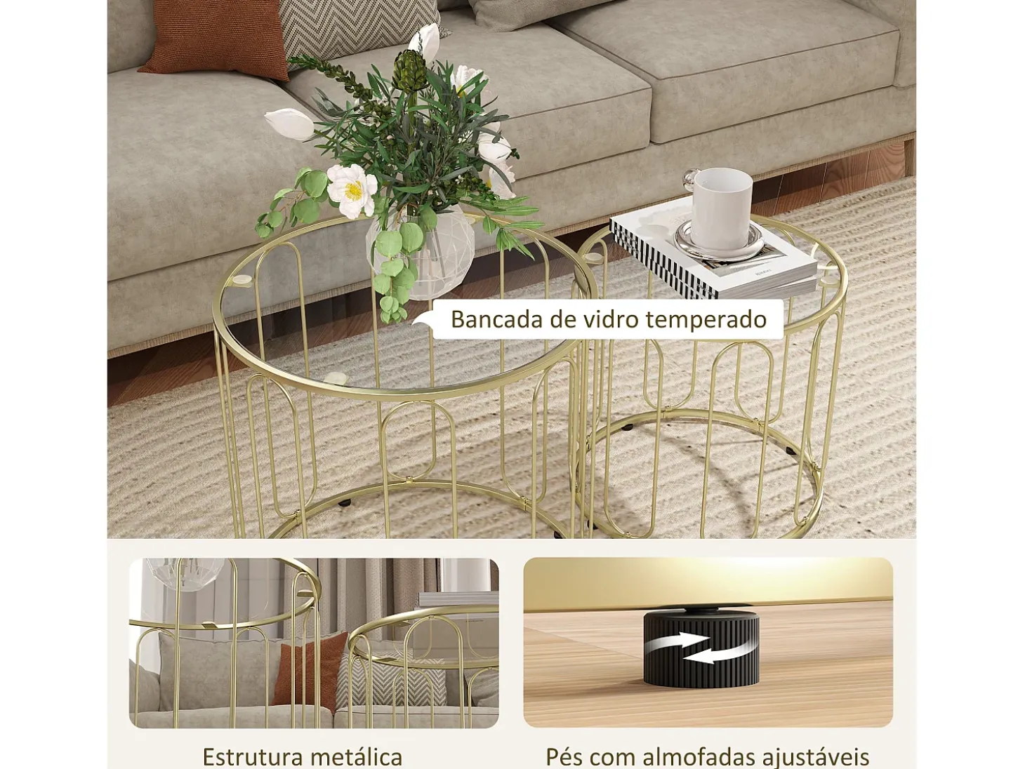 Set de 2 mesas auxiliares Viena Homcom dorado