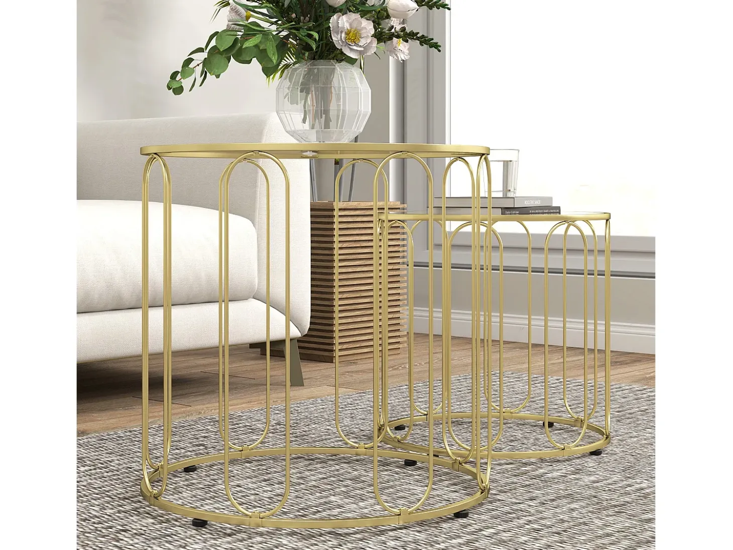 Set de 2 mesas auxiliares Viena Homcom dorado