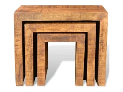 Set de 3 mesitas apilables de madera maciza de mango