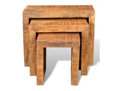 Set de 3 mesitas apilables de madera maciza de mango