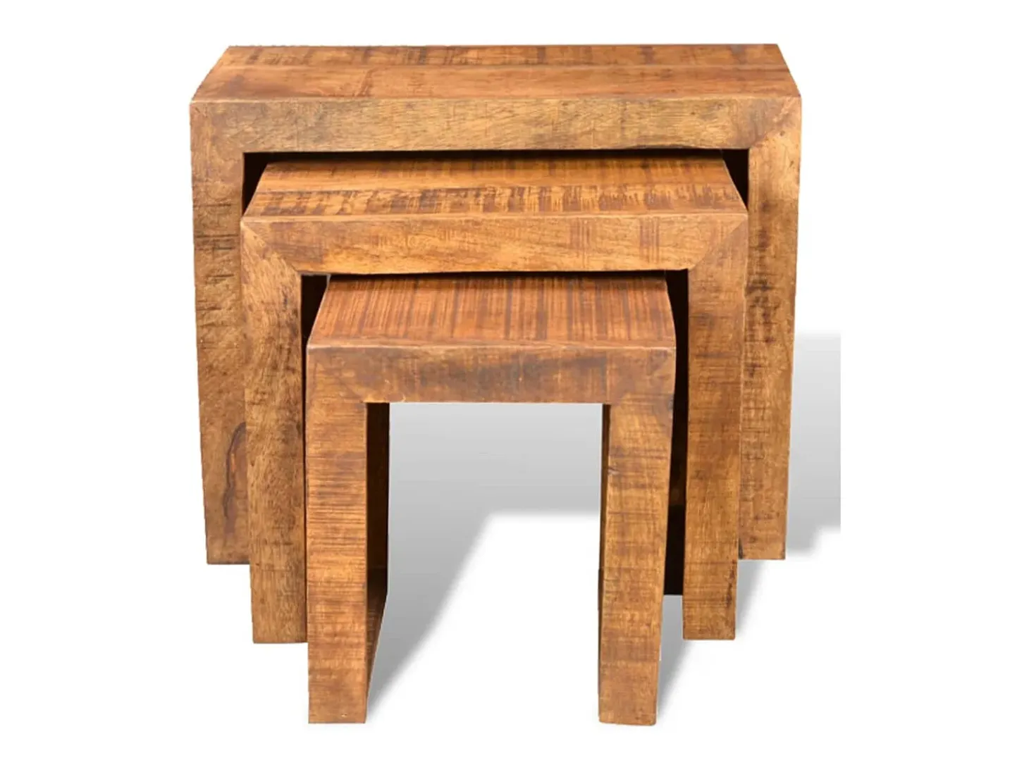 Set de 3 mesitas apilables de madera maciza de mango