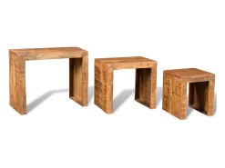 Set de 3 mesitas apilables de madera maciza de mango