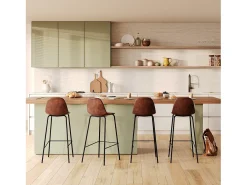 Set de 2 sillas de bar 75 cm en cuero sintético marrón - Henrik