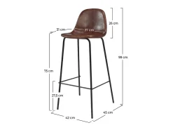 Set de 2 sillas de bar 75 cm en cuero sintético marrón - Henrik