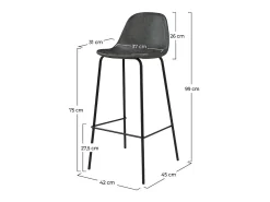 Set de 2 sillas de bar 75 cm en piel sintética gris/negro - Henrik