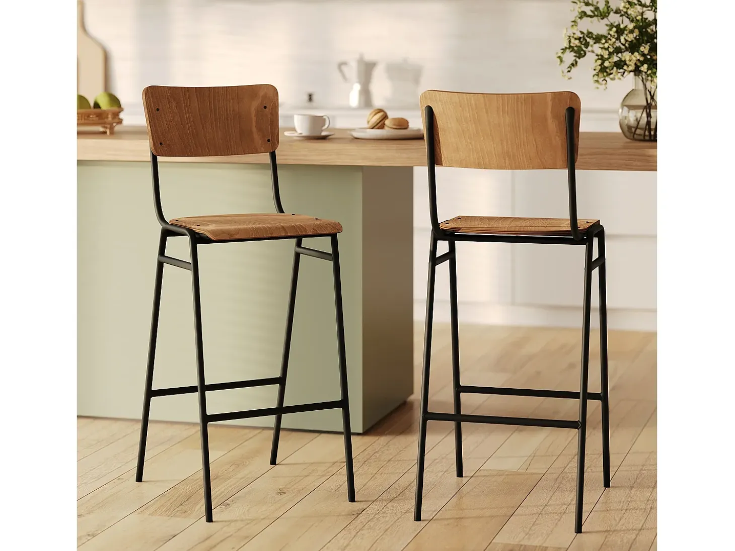 Set de 2 sillas de bar de madera 75 cm - Clem