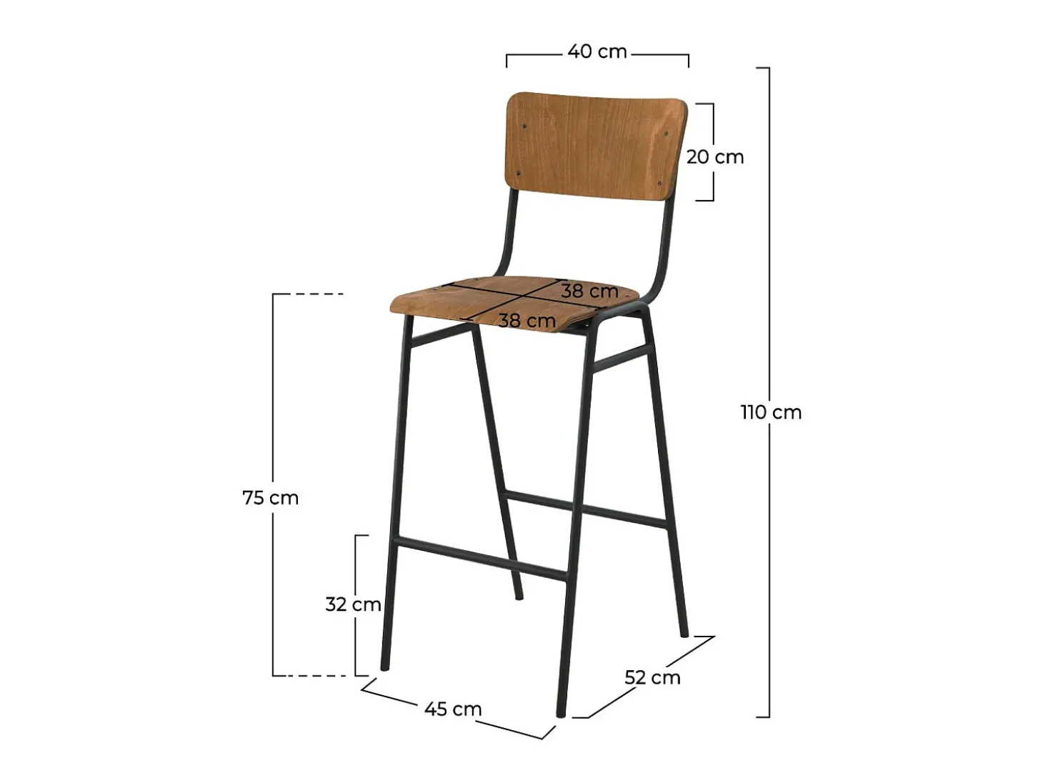 Set de 2 sillas de bar de madera 75 cm - Clem