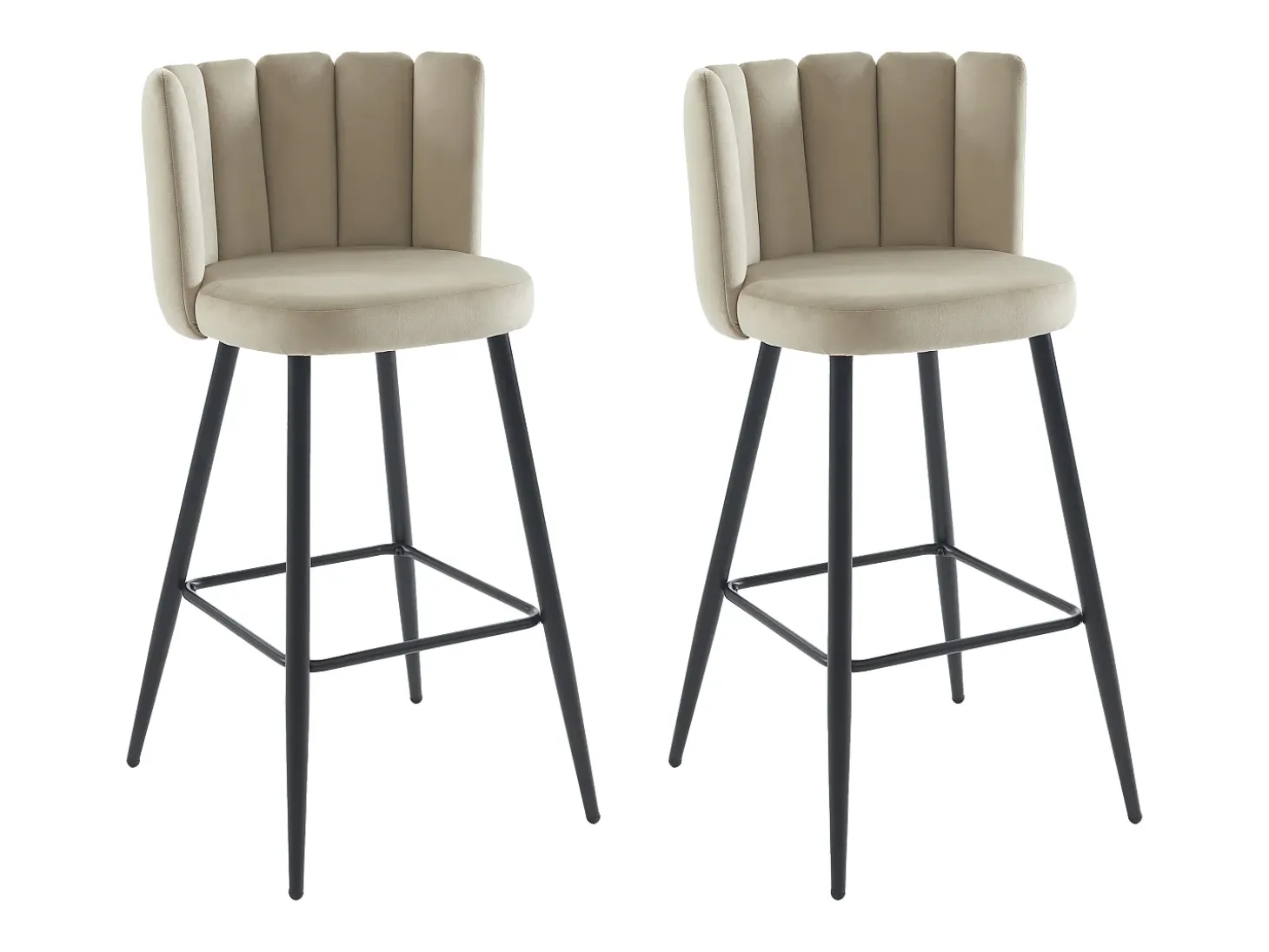 Set de 2 taburetes de bar de terciopelo y metal negro - Beige - PRANILA de Pascal MORABITO