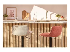 Set de 2 taburetes de cocina regulables y giratorios 360º de tejido efecto aterciopelado beige y metal BOOST