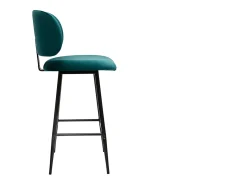 Set de 2 taburetes de cocina de terciopelo azul petróleo y metal negro 70 cm de altura ATRIUM