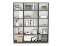 Set de estanteria de oficina home de 3 piezas en melamina con estantes y 4 puertas , 180.6 cm X 152.8 cm X 29.9 cm , Multicolor