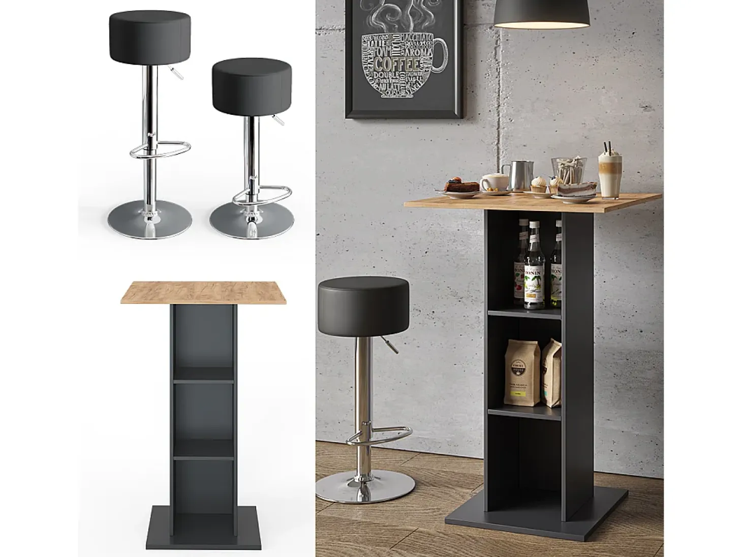 Set de mesa de bar antracita 70x70x109 rodeo