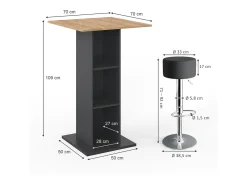 Set de mesa de bar antracita 70x70x109 rodeo