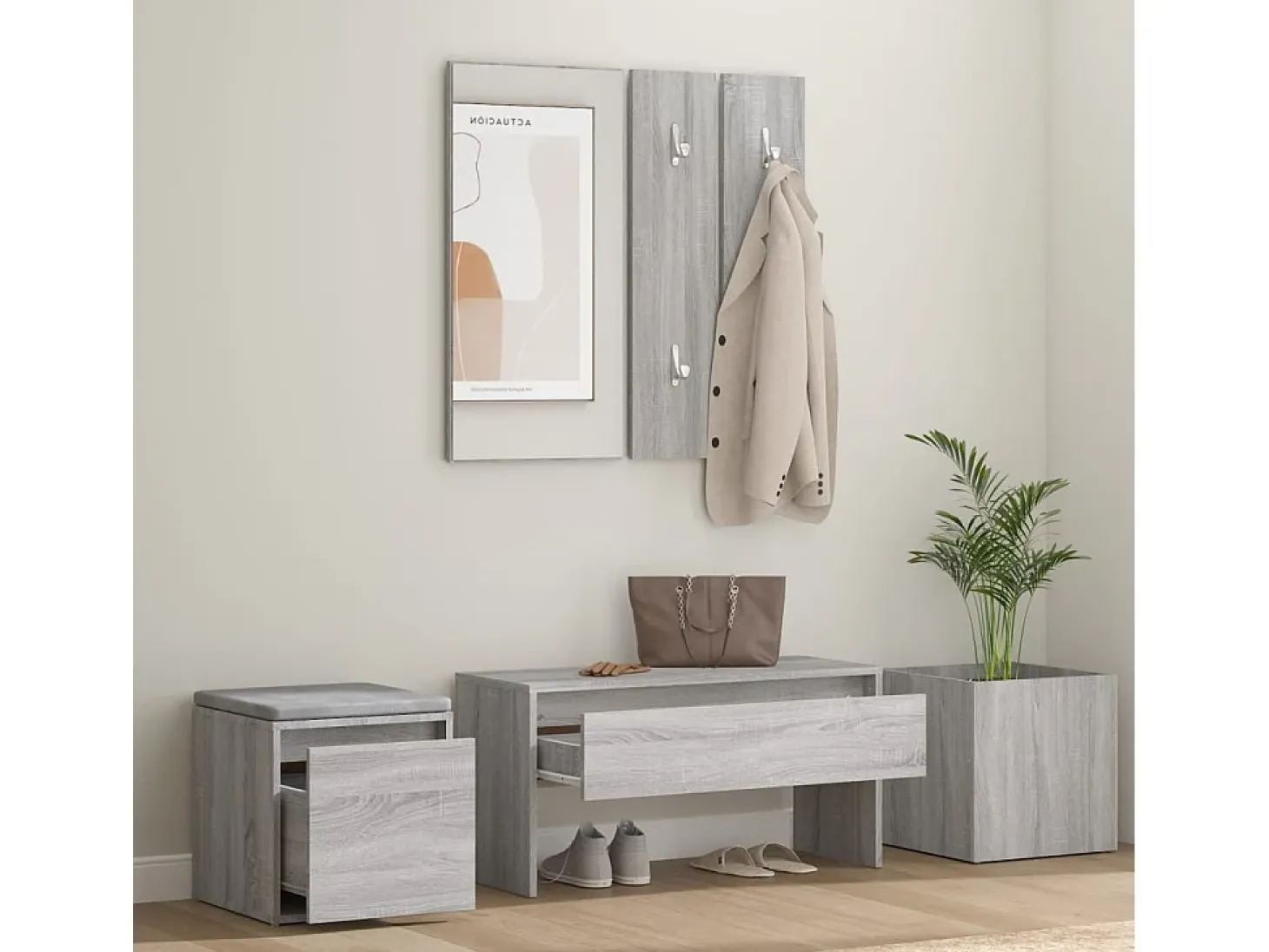 Set de muebles de recibidor madera contrachapada gris Sonoma ES683962