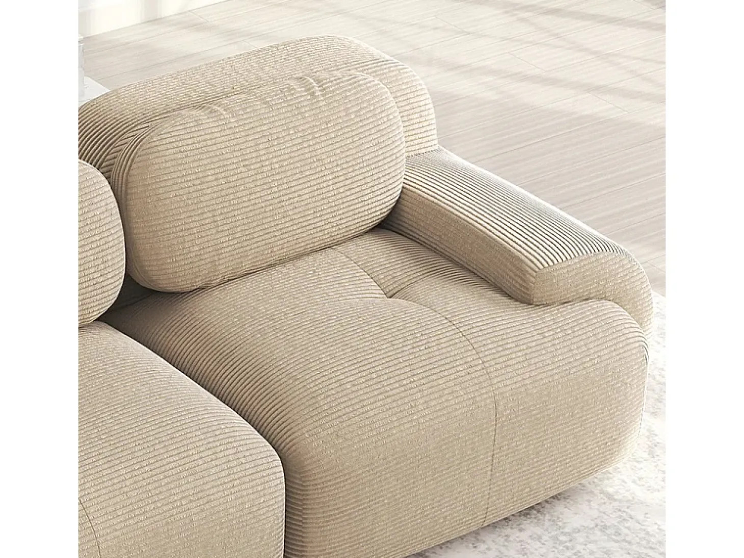 Set de Sofá Modular de Pana Acanalada: Pouf - 92.5x75x44cm - Beige