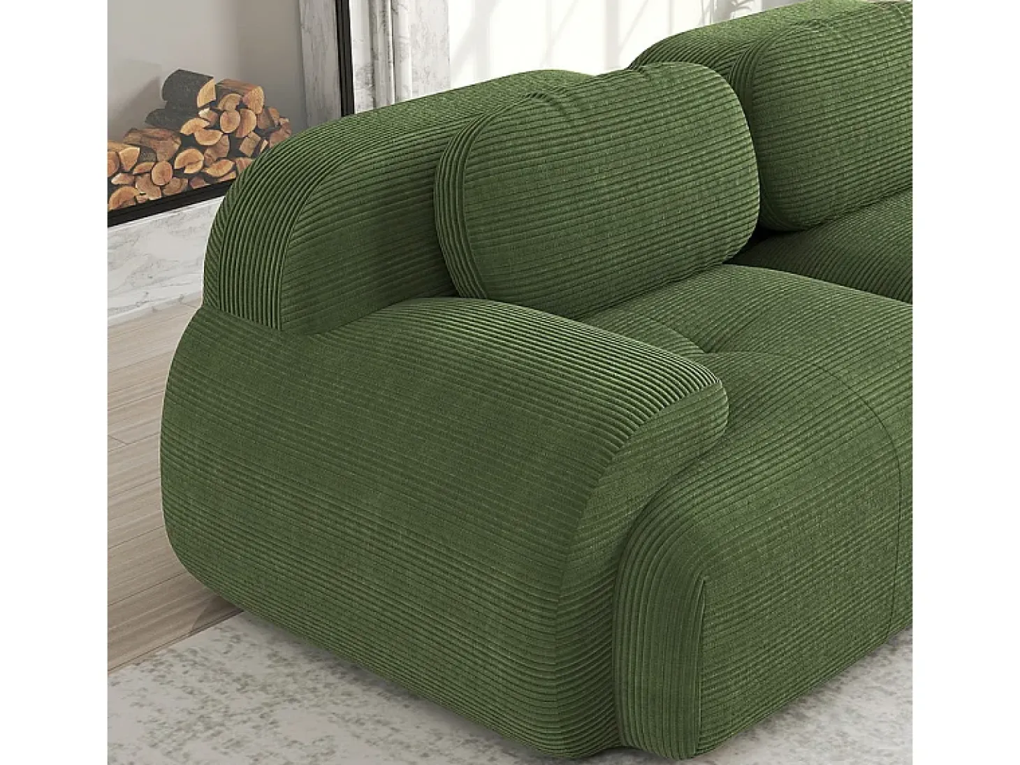 Set de Sofá Modular de Pana Acanalada: Pouf - 92.5x75x44cm - Verde