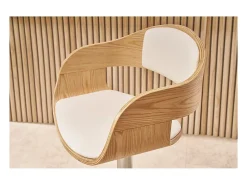 Set de 2 taburetes de cocina ajustables de poliuretano blanco y madera clara EUSTACHE