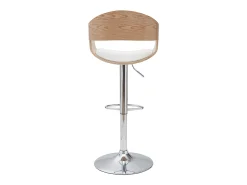 Set de 2 taburetes de cocina ajustables de poliuretano blanco y madera clara EUSTACHE