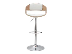 Set de 2 taburetes de cocina ajustables de poliuretano blanco y madera clara EUSTACHE