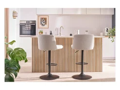 Set de 2 taburetes de cocina regulables de tejido efecto aterciopelado beige y metal negro MONTI