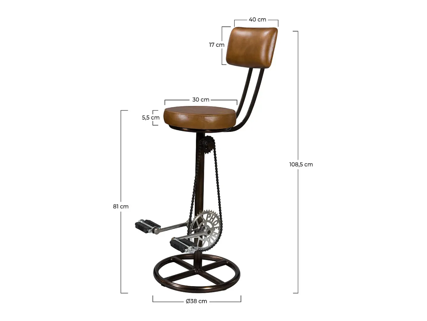 Silla de bar de cuero de 76 cm con respaldo - Phoenix