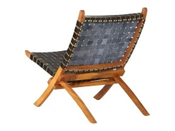 Silla de relax plegable cuero auténtico negro