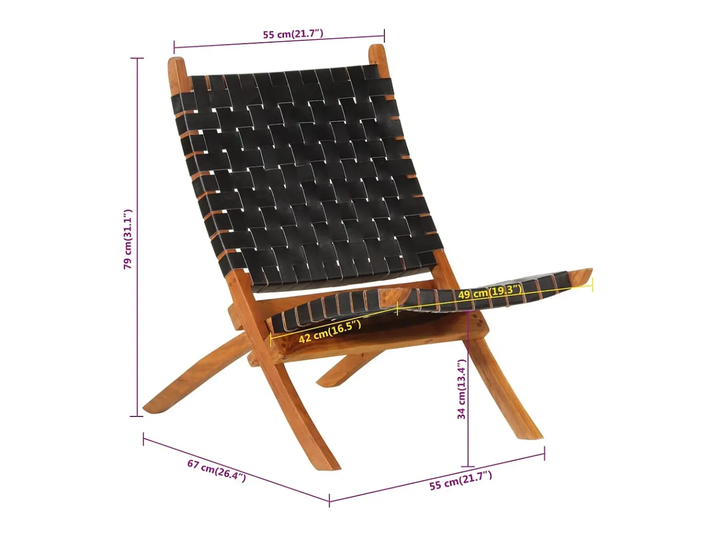Silla de relax plegable cuero auténtico negro