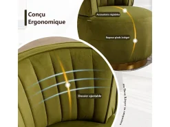 Silla giratoria redonda en tela de bucle verde oliva - respaldo ergonómico - máximo 150kg - 62.5x62x69.5cm