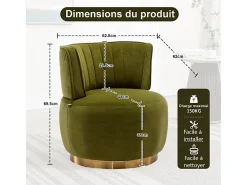 Silla giratoria redonda en tela de bucle verde oliva - respaldo ergonómico - máximo 150kg - 62.5x62x69.5cm